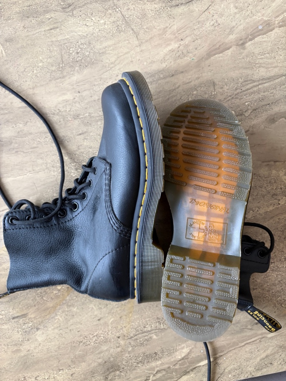 Dr. Martens Black Leather Lace-Up Boots with Yellow Stitching - Picture 5 of 6